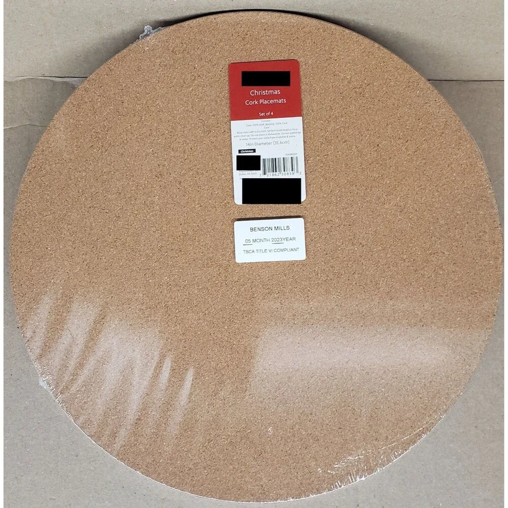 SET OF 4 HARD ROUND PLACEMATS W/CORK BACK(14
